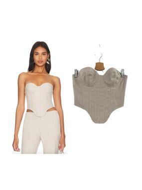 h:ours Amira Corset Top Revolve Beige Pinstripe‎ Strapless Bustier Size XS